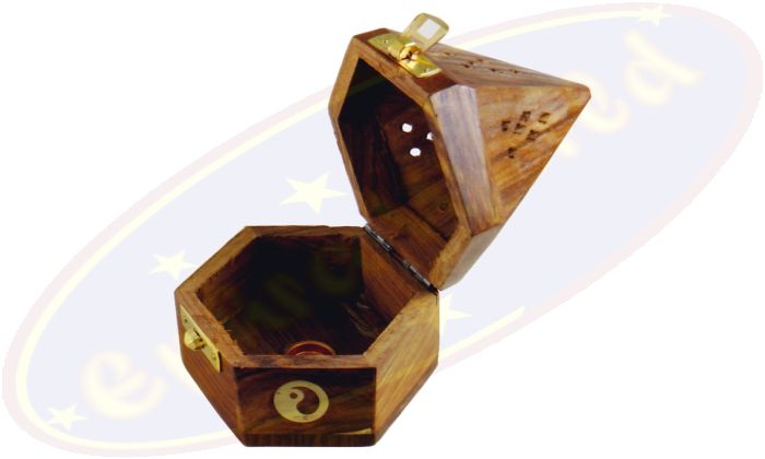 Räucherkegelbox Hexagon Motiv Yin Yang mit Verschluss
