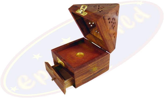 Räucherkegelbox XL Pyramide Holz Motiv Elefant mit Verschluss