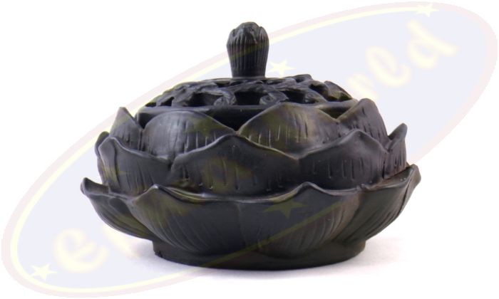 Räucherkegel Halter Lotus schwarz 11x7cm