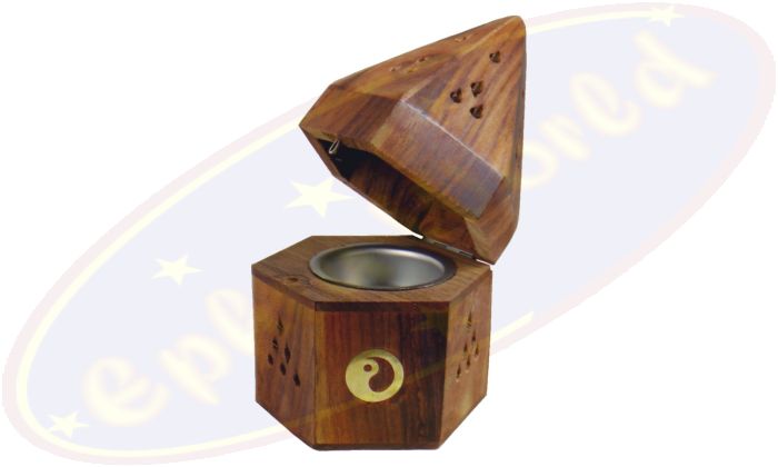 Räucherkegelbox Hexagon große Einlage Motiv Yin Yang