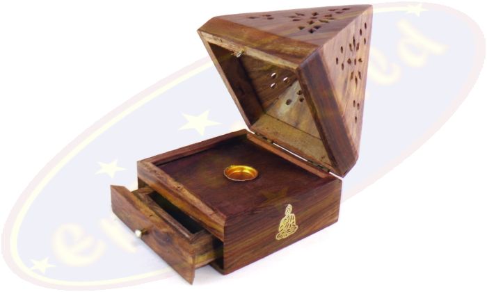 Räucherkegelbox Pyramide Holz Motiv Buddha
