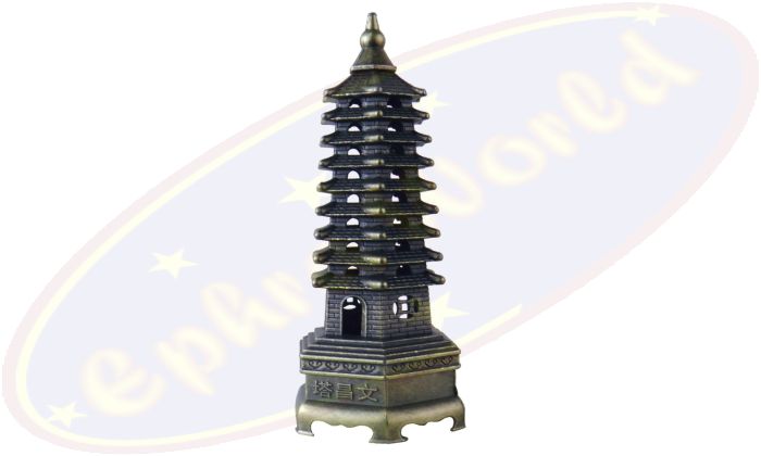 Räucherkegelbrenner chinesischer Turm 6-eckig Metall 9cm