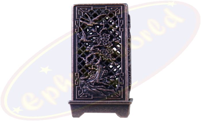 Räucherkegelbrenner chinesisches Muster 4-eckig Kupfer 6cm