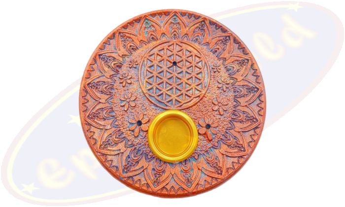 Räucherstäbchenhalter Schale Blume des Lebens rund bronze