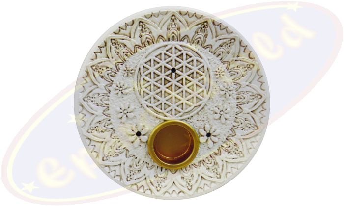 Räucherstäbchenhalter Schale Blume des Lebens rund weiß