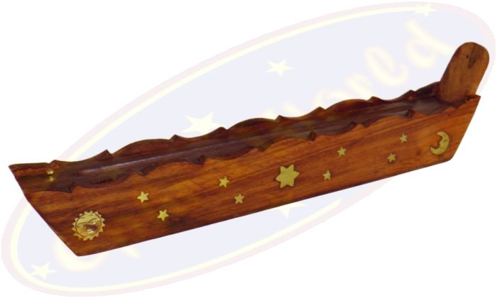 Räucherstäbchenhalter geschnitztes Boot Holz 34cm