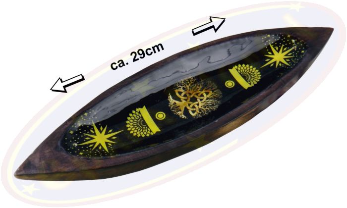 Räucherstäbchenhalter Boot Holz Baum des Lebens-Motiv gelb-orange 29cm