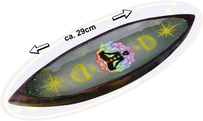 Räucherstäbchenhalter Boot Holz Chakra-Motiv bunt 29cm