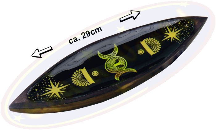 Räucherstäbchenhalter Boot Holz Mond-Motiv gelb 29cm