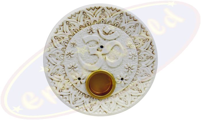 Räucherstäbchenhalter Schale Om rund weiß