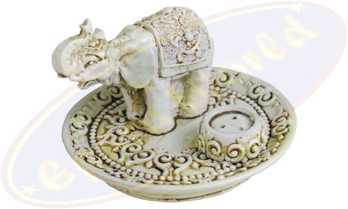 Räucherstäbchenhalter rund Elefant weiß Polyresin