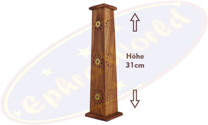 Räucherturm Mangoholz mit Sonnenmotiv 4-eckig 2-teilig 31cm