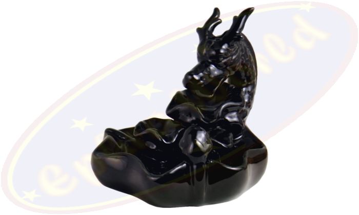 Rückflussräucherkegel-Gefäß großer Drache schwarz Keramik