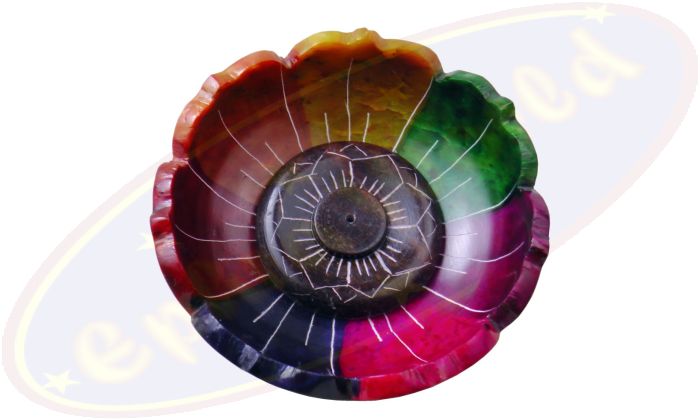 Specksteinschale Lotus bunt Räucherstäbchen- & Kegelhalter