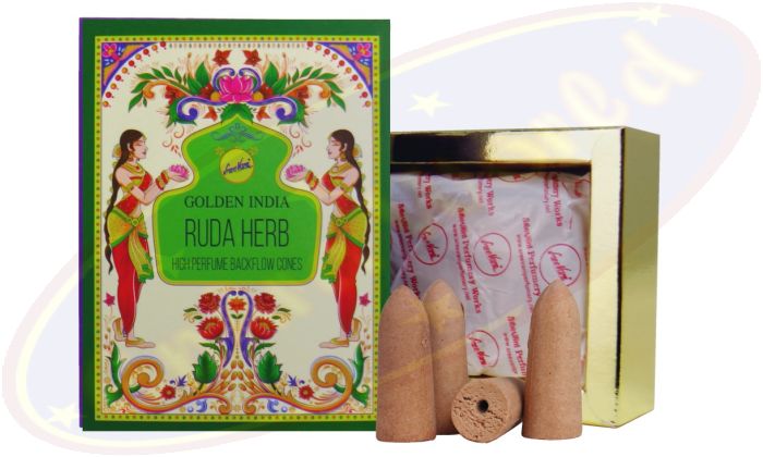Sree Vani Golden India Backflow Cones/Rückflussräucherkegel Ruda Herb/Arruda