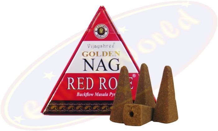Vijayshree Golden Nag Red Rose Rückflussräucherkegel mit Loch