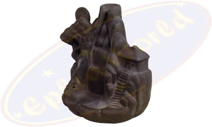 Wasserfall mit Hütte Rückfluss-Räucherkegelhalter dunkelbraun Keramik