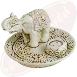 Räucherstäbchenhalter rund Elefant weiß Polyresin
