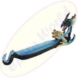 Drache Räucherstäbchenhalter blau mit Glaskugel, Polyresin