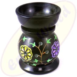 Duftlampe aus Speckstein mit bunter Blumengravur