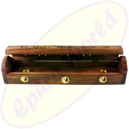 Räucherstäbchenhalter Box aus Holz mit Yin Yang Motiv