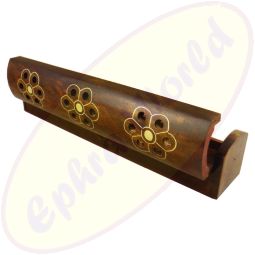 Edle Komfort-Räucherstäbchenhalterbox Sheeshamholz Messingeinlagen Blumen