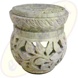 Räuchergefäß & Duftlampe Blumenmuster Speckstein Natur 11x12cm