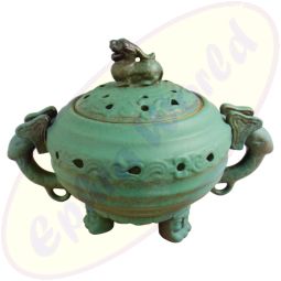 Luxus Räuchergefäß Tontopf 2 Griffe grün-blau 21x15cm