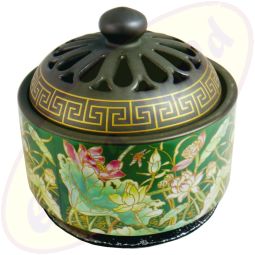 Luxus Räuchergefäß Lotosmotiv braun, gold, grün 10x10cm