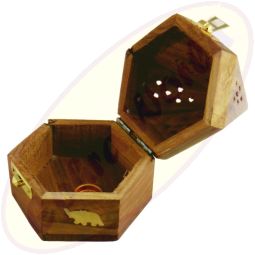 Räucherkegelbox Hexagon Motiv Elefant mit Verschluss
