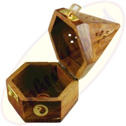 Räucherkegelbox Hexagon Motiv Yin Yang mit Verschluss
