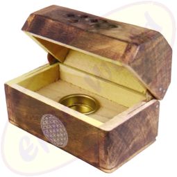 Räucherkegelbox Holz Motiv Blume des Lebens