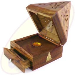 Räucherkegelbox Pyramide Holz Motiv Buddha
