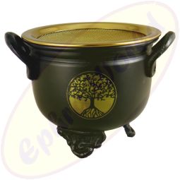 Räuchergefäß/Kessel Schwarz Metal 11x9cm Baum des Lebens mit Sieb