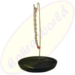 Räucherschnurhalter Metall & Tonschale schwarz 9cm
