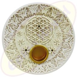 Räucherstäbchenhalter Schale Blume des Lebens rund weiß