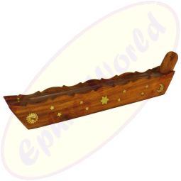 Räucherstäbchenhalter geschnitztes Boot Holz 34cm