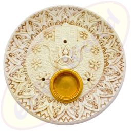 Räucherstäbchenhalter Schale Hamsa Hand rund weiß