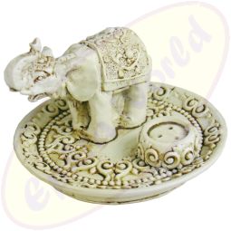Räucherstäbchenhalter rund Elefant weiß Polyresin