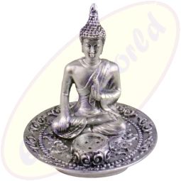 Räucherstäbchenhalter rund Thai Buddha silber Polyresin