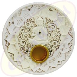 Räucherstäbchenhalter Schale Buddha rund weiß