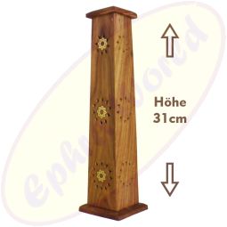 Räucherturm Mangoholz mit Sonnenmotiv 4-eckig 2-teilig 31cm