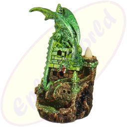 Rückfluss-Räuchergefäß Drache & Burg grün mit LED-Licht