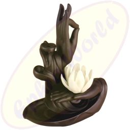 Rückflussräucherkegelhalter Hände mit Blume & Lotus