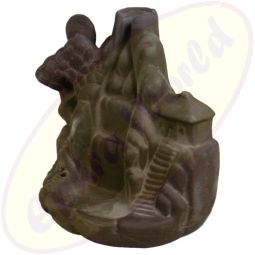 Wasserfall mit Hütte Rückfluss-Räucherkegelhalter dunkelbraun Keramik