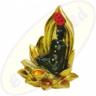 Lotus Om & 7 Chakras Räucherstäbchen- & Kegelhalter mit Rückflußfunktion gold