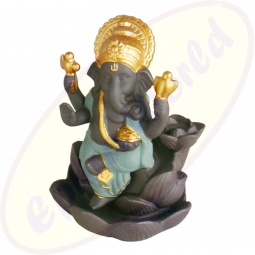 Ganesha Rückfluss-Räucherkegelhalter braun/gold/blau Keramik