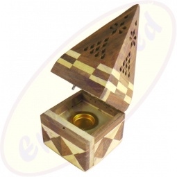 Räucherkegel Box Pyramide Holz Karos offen