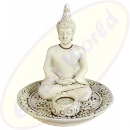 Räucherstäbchenhalter rund Thai Buddha weiß Polyresin