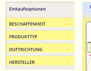 Auswahl verfeinern mit Filtern nach Eigenschaften wie Duft oder Hersteller